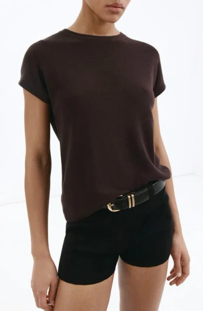 Mango Short Sleeve Cotton Blend Sweater In Brown