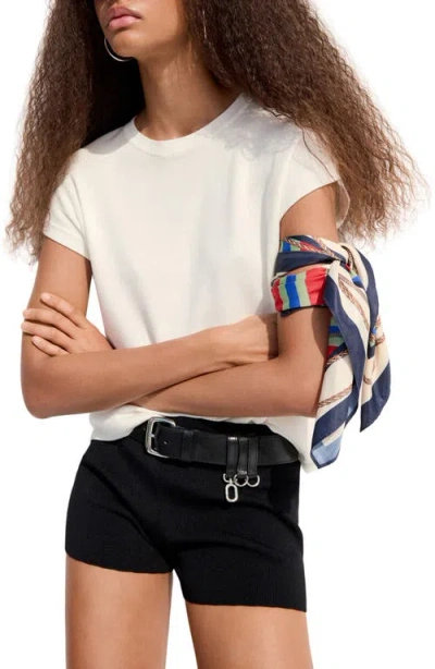 Mango Short Sleeve Cotton Blend Sweater In White