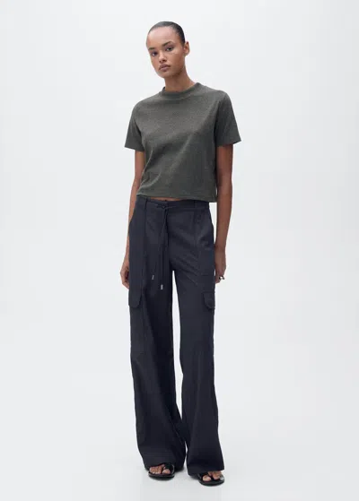 Mango Short Sleeve Cotton Blend T-shirt Dark Heather Grey