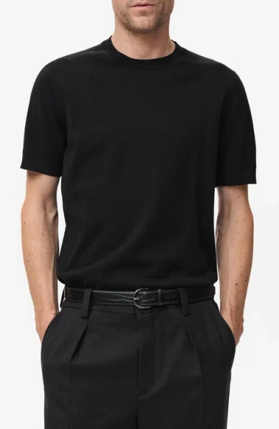 Mango Short Sleeve Cotton Crewneck Sweater In Black