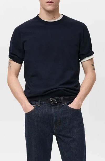 Mango Short Sleeve Cotton Crewneck Sweater In Blue