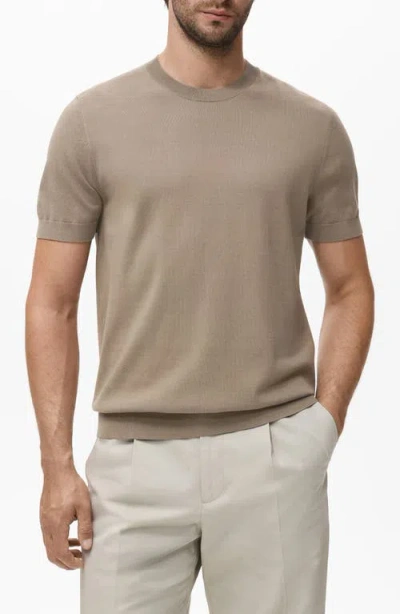 Mango Short Sleeve Cotton Crewneck Sweater In Brown