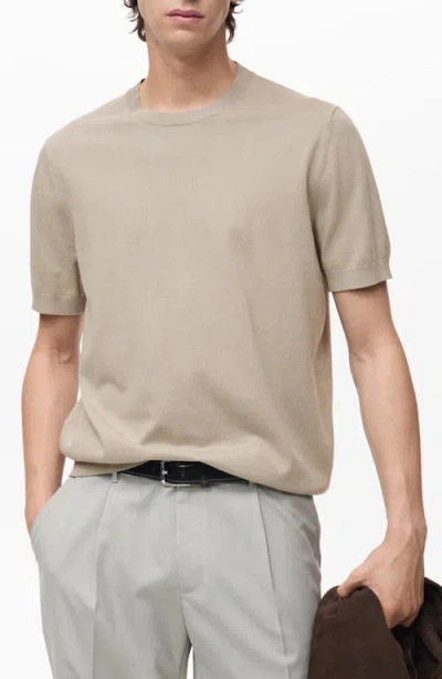 Mango Short Sleeve Cotton Crewneck Sweater In Neutral