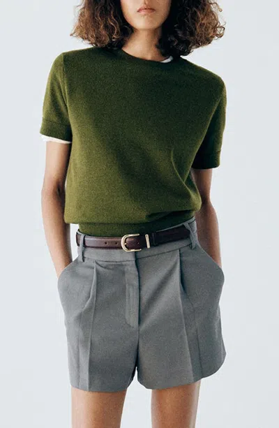 Mango Short Sleeve Crewneck Sweater In Green
