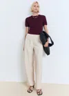 Mango Short Sleeve Crop Sweater Burgundy In Brown