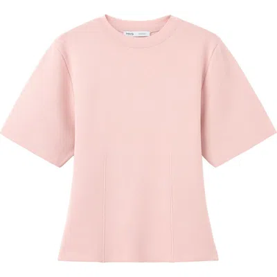 Mango Short Sleeve Fine Knit Sweater In Light Pink