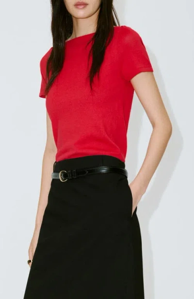 Mango Short Sleeve Fine Knit Sweater In Red