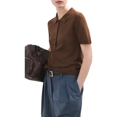 Mango Short Sleeve Jersey Polo Sweater In Brown