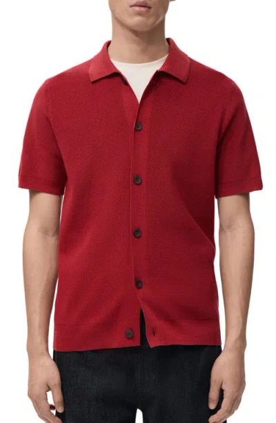 Mango Short Sleeve Knit Button-up Shirt In Red