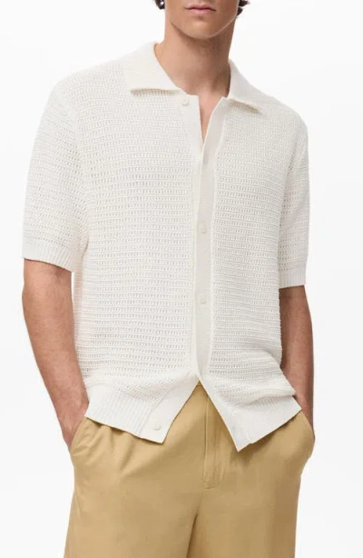MANGO MANGO SHORT SLEEVE KNIT BUTTON-UP SHIRT