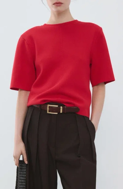 Mango Short Sleeve Knit Sweater In Red