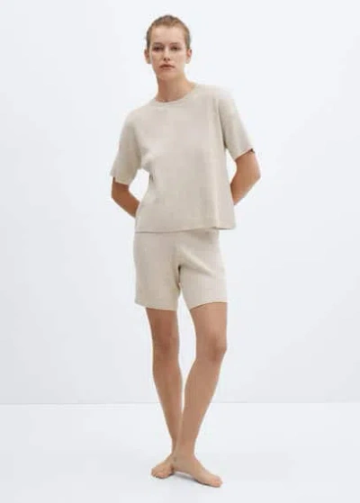 Mango Short Sleeve Knitted T-shirt Beige