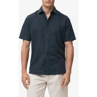 Mango Short Sleeve Linen & Cotton Button-up Shirt In Blue
