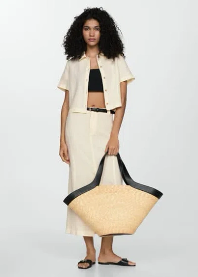 Mango Chemise Lin Manches Courtes In Jaune