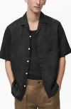Mango Short Sleeve Linen Button-up Shirt In Black