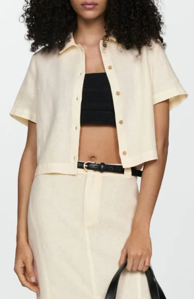 Mango Short Sleeve Linen Button-up Shirt In Pastel Yellow