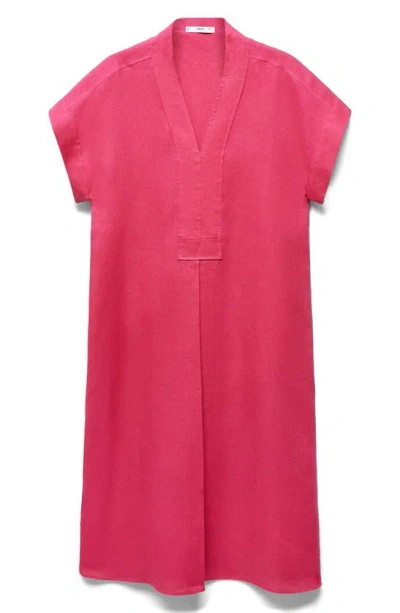 Mango Short Sleeve Linen Shirtdress In Pink
