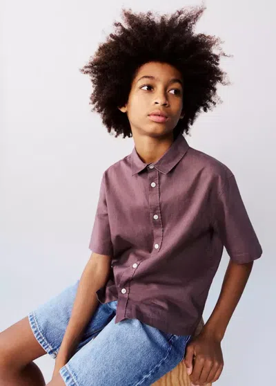 Mango Kids' Short Sleeve Linen-blend Shirt In Purple