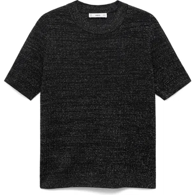 Mango Short Sleeve Metallic Crewneck Sweater In Black
