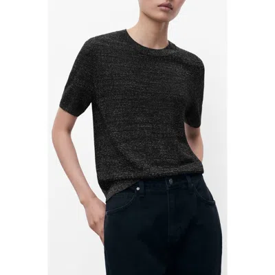 Mango Short Sleeve Metallic Crewneck Sweater In Black