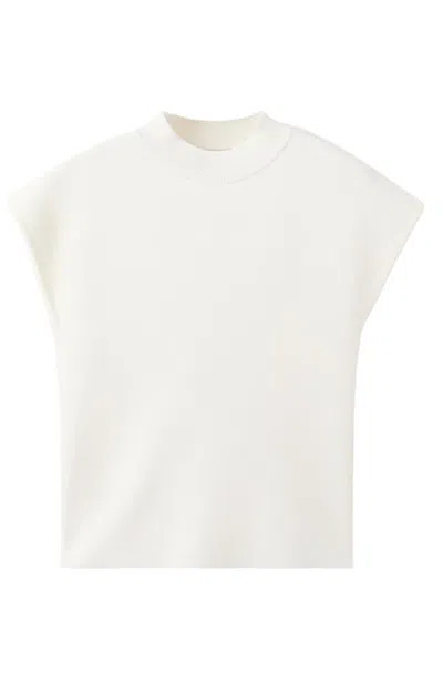 Mango Short Sleeve Mock Neck Sweater In White
