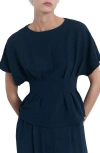 Mango Short Sleeve Peplum Top In Animal Print