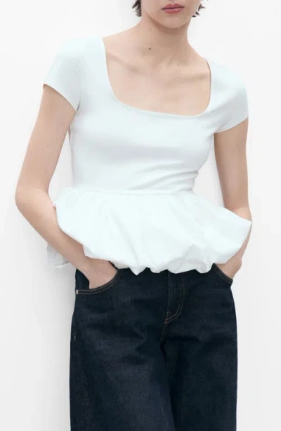 Mango Short Sleeve Peplum Top In White