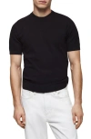 Mango Short Sleeve Piqué Knit Crewneck Sweater In Dark Navy