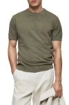 Mango Short Sleeve Piqué Knit Crewneck Sweater In Forest Green