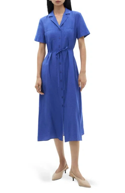 Mango Short Sleeve Pocket Shirtdress In Vibrant Blue