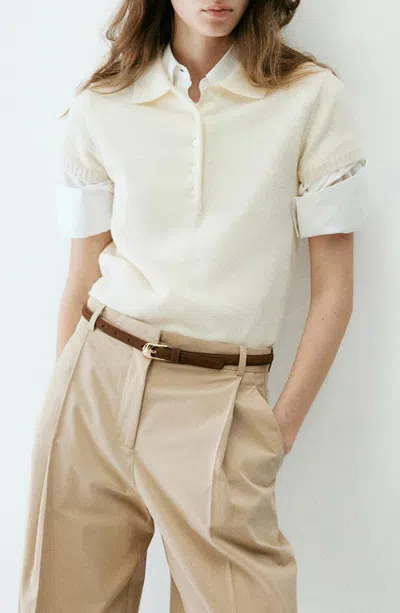 Mango Short Sleeve Polo Sweater In White