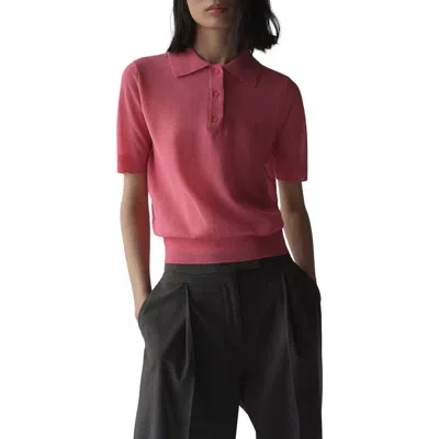 Mango Short Sleeve Polo Sweater In Fuchsia