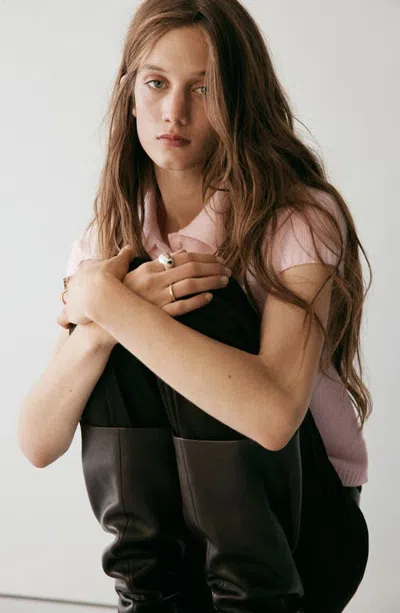 Mango Short Sleeve Polo Sweater In Pink