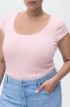 Mango Short Sleeve Rib Sweater In Pink
