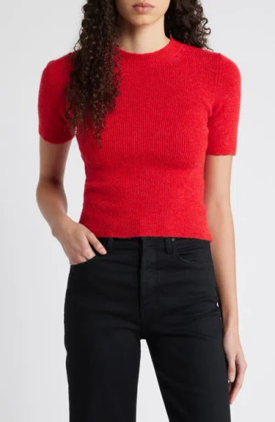 Mango Short Sleeve Rib Sweater In Red