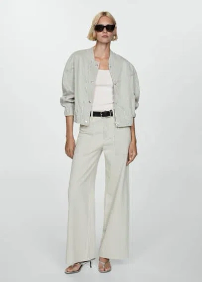 Mango Short Sleeve Ribbed Sweater Off White