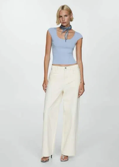 Mango Short Sleeve Ribbed Sweater Sky Blue