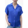 Mango Short Sleeve Satin Button-up Shirt
