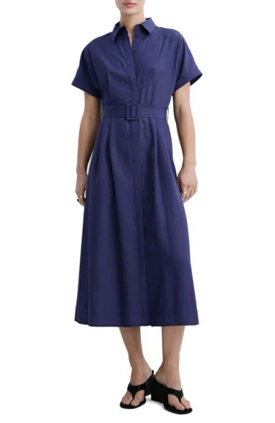 Mango Belted Lyocell Shirtdress In Blue