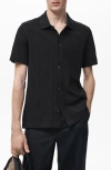 Mango Short Sleeve Structured Knit Button-up Shirt In Black