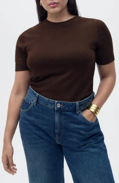 Mango Short Sleeve Sweater In Brown