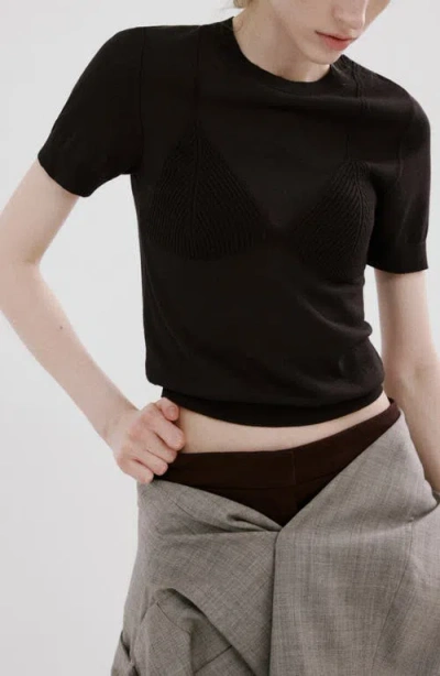 Mango Short Sleeve Sweater In Black