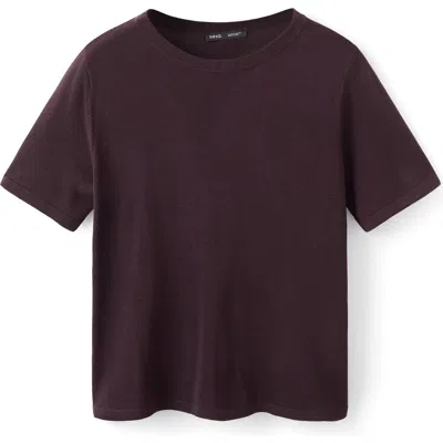 Mango Short Sleeve Sweater In Burgundy