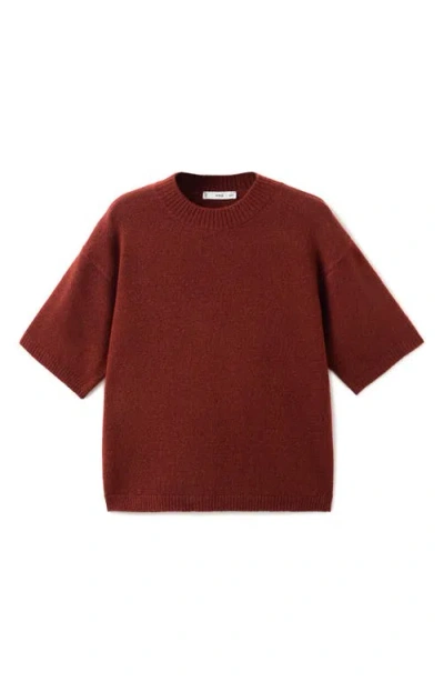 Mango Short Sleeve Sweater In Burgundy