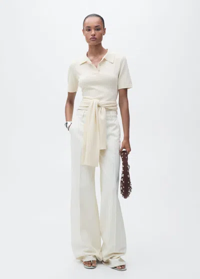 Mango Short Sleeve Sweater With Knot Detail Ecru