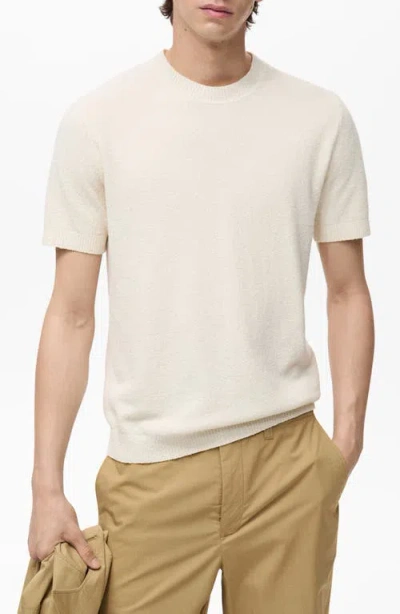 Mango Short Sleeve Textured Cotton Blend Crewneck Sweater In Neutral