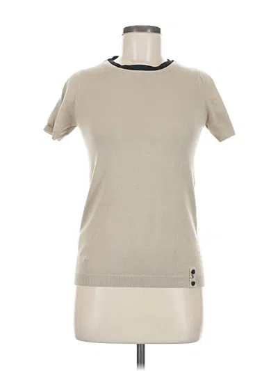 Pre-owned Mango Short Sleeve Top Tan Crew Neck Tops In Brown