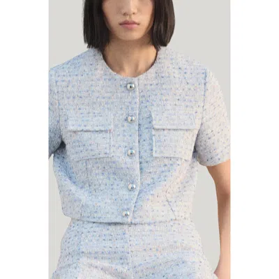 Mango Short Sleeve Tweed Crop Top In Multi