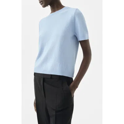 Mango Short Sleeve Wool & Cashmere Sweater In Blue