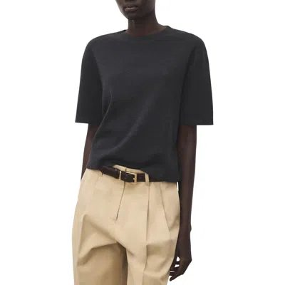 Mango Short Sleeve Wool & Cotton Crewneck Sweater In Black